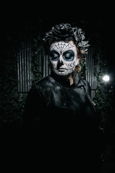 Halloween dark gothic scary make up. Santa Muerte concept. — Stock Photo, Image