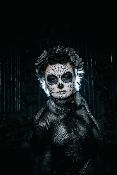 Хэллоуин мрачный готический страшный макияж. Санта-Муэрте . — стоковое фото