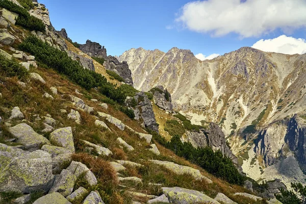 Piękną Panoramą Tatr Początku Jesieni Północnej Słowacji Predne Solisko — Zdjęcie stockowe