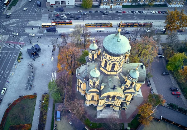 Красивий Панорамний Пташиного Польоту Собору Святої Марії Магдалини Варшави Dron — стокове фото