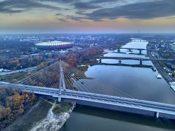 Вид Красивых Панорамным Воздушные Dron Сьвентокшиским Мост Польский Сьвентокшиским Pge — стоковое фото