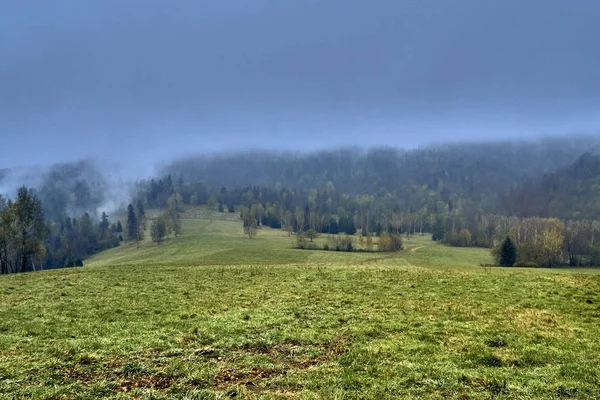 Beautiful Mysterious View Forest Bieszczady Mountains Poland Misty Autumn Day — Stock Photo, Image