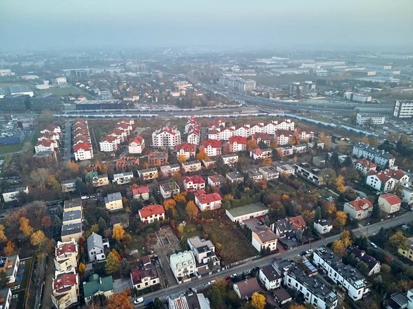 Vacker Panoramautsikt Över Antenn Dron Visa Till Stadsdelen Wlochy Warszawa — Stockfoto