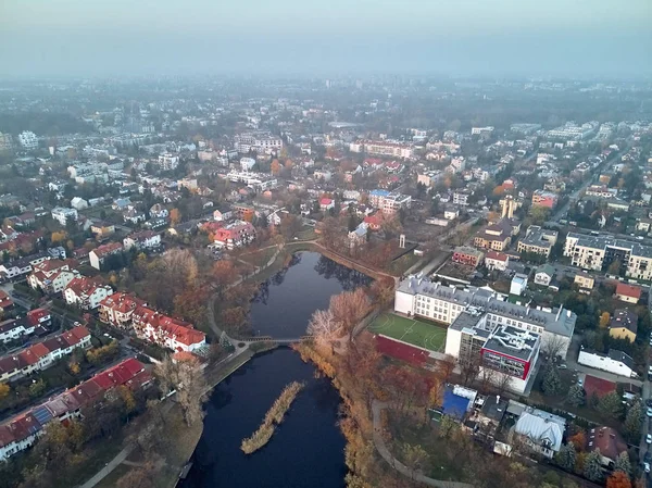 Vacker Panoramautsikt Över Antenn Dron Visa Att Cietrzewia Dammar Eller — Stockfoto