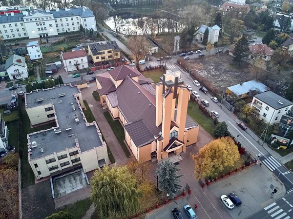 Hermosa Vista Panorámica Aérea Dron Parroquia Nuestra Señora Saletynska Varsovia — Foto de Stock