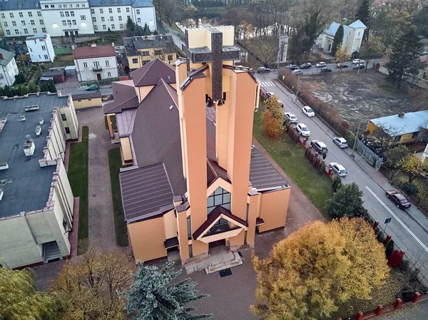 Zobacz Piękne Panoramiczne Dron Antenowe Parafii Matki Bożej Saletynska Warszawie — Zdjęcie stockowe
