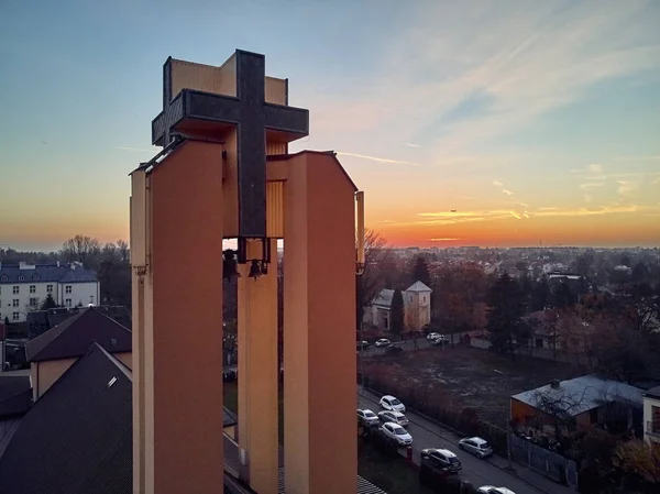 Vista Panorâmica Bonita Dron Aéreo Paróquia Nossa Senhora Saletynska Varsóvia — Fotografia de Stock