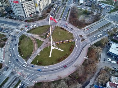 Varşova, Polonya, dron bulunan bir saha aydınlatması üzerinde 
