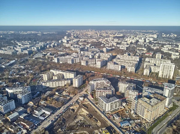 Beautiful Panoramic Skyline Drone View Skyscrapers Located Center Warsaw City — стоковое фото