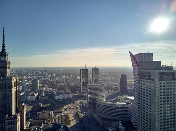 Beautiful Panoramic Skyline Drone View Skyscrapers Located Center Warsaw City — стоковое фото