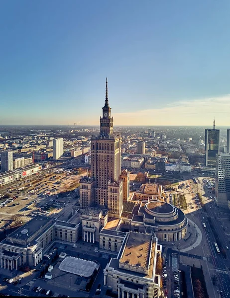 Hermosa Vista Panorámica Del Dron Aéreo Centro Ciudad Varsovia Palacio — Foto de Stock