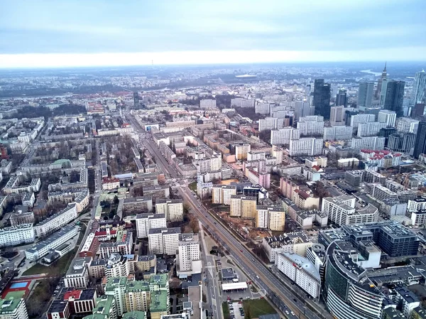 Beautiful Panoramic Aerial Skyline Drone View Skyscrapers Located Center Warsaw — Stock Photo, Image