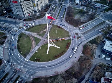 Varşova, Polonya, dron bulunan bir saha aydınlatması üzerinde 