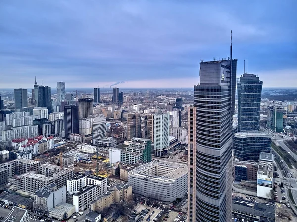 Beautiful Panoramic Aerial Skyline Drone View Skyscrapers Located Center Warsaw — Stock Photo, Image