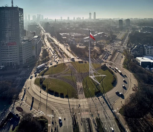 Панорамный Вид Дрона Карусель Бабка Большим Государственным Польским Флагом Высокой — стоковое фото