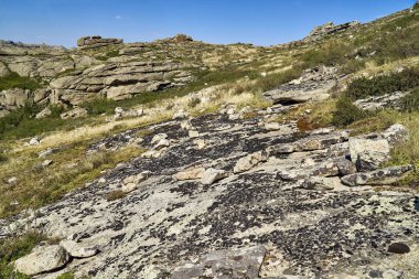 Güzel panoramik yaz bozkır peyzaj taş dağları 