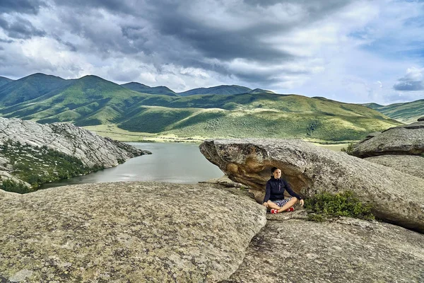 Beautiful landscape with stone rock mountains oraund of the Sibiny lakes (RU: Sibinskiye Ozora: Sadyrkol, Tortkara, Shalkar, Korzhynkol), neer the city of Oskemen (RU: Ust-Kamenogorsk) East Kazakhstan