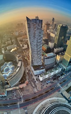 Varşova, Polonya - 01 Aralık 2018: Güzel panoramik hava dron görünümüne Merkezi Varşova şehir ve 