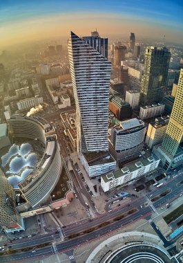 Varşova, Polonya - 01 Aralık 2018: Güzel panoramik hava dron görünümüne Merkezi Varşova şehir ve 