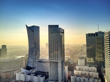 Varşova, Polonya - 01 Aralık 2018: Güzel panoramik hava dron görünümüne Merkezi Varşova şehir ve 