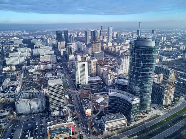 Warszawa Listopada 2018 Zobacz Piękne Panoramiczne Drone Lotnicze Centrum Warszawy — Zdjęcie stockowe