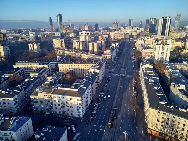 Warszawa Listopada 2018 Zobacz Piękne Panoramiczne Drone Lotnicze Centrum Warszawy — Zdjęcie stockowe