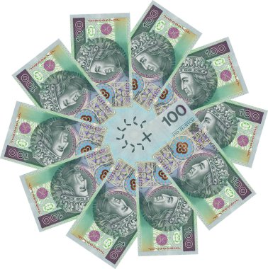Beyaz bir arka plan üzerinde izole Money - Polonya zlotys - güzel geometrik süsleme, doku, desen Polonya para birimi cinsinden, 100 Pln faturaları (banknotların nominal değeri 100 Pln) - çiçek