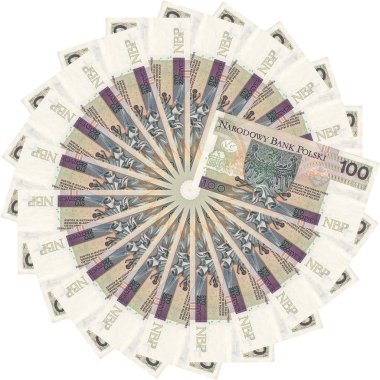 Beyaz bir arka plan üzerinde izole Money - Polonya zlotys - güzel geometrik süsleme, doku, desen Polonya para birimi cinsinden, 100 Pln faturaları (banknotların nominal değeri 100 Pln) - çiçek