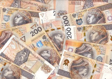 Polish zlotys - Polish currency, 200 PLN bills (banknotes face value PLN 200) - carpet from money clipart