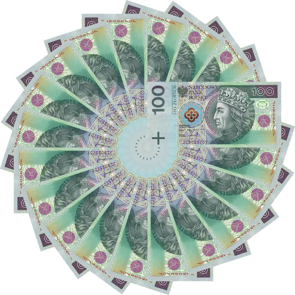Beyaz bir arka plan üzerinde izole Money - Polonya zlotys - güzel geometrik süsleme, doku, desen Polonya para birimi cinsinden, 100 Pln faturaları (banknotların nominal değeri 100 Pln) - çiçek