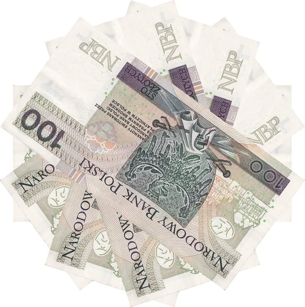 Lengyel Zlotys Gyönyörű Geometriai Dísze Textúra Minta Lengyel Valuta 100 — Stock Fotó