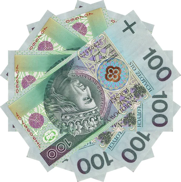 Beyaz bir arka plan üzerinde izole Money - Polonya zlotys - güzel geometrik süsleme, doku, desen Polonya para birimi cinsinden, 100 Pln faturaları (banknotların nominal değeri 100 Pln) - çiçek