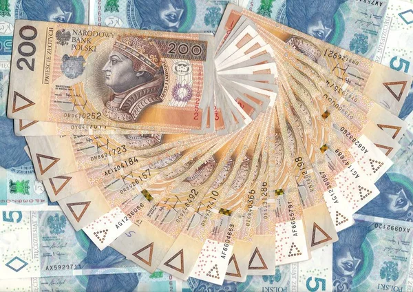 Lengyel Zlotys Lengyel Valuta 200 Pln Váltók Bankjegyeket Névértéken 200 — Stock Fotó