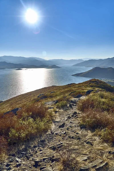 Krásné Panoramatické Vzdušné Letní Pohled Při Západu Slunce Bukhtarma Umělá — Stock fotografie