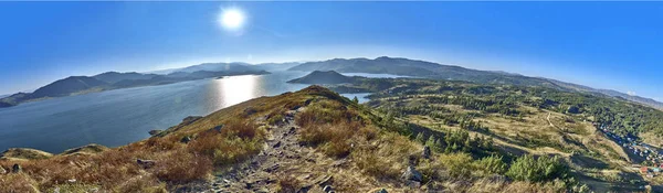 Mooie Panoramische Luchtfoto Zomerse Weergave Bij Zonsondergang Naar Het Kunstmatige — Stockfoto