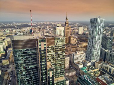 Panorama cityscape Varşova modern şehir, Pkin ve 