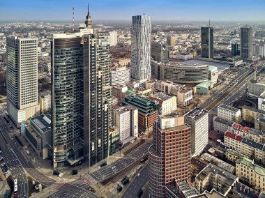 Panorama cityscape Varşova modern şehir, Pkin ve 