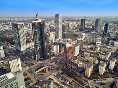 Panorama cityscape Varşova modern şehir, Pkin ve 