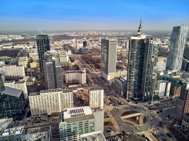 Panorama cityscape Varşova modern şehir, Pkin ve 