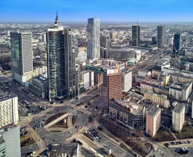 Panorama cityscape Varşova modern şehir, Pkin ve 