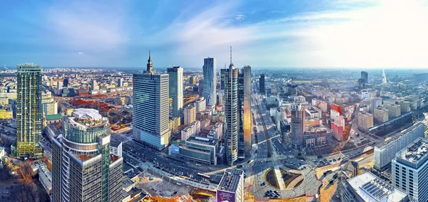Gyönyörű Panorámás Légi Drone Nézet Panoráma Városkép Varsói Modern Város — Stock Fotó