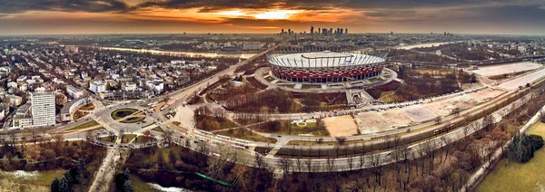 Красивый Панорамный Вид Воздушного Беспилотника Панораму Современного Города Варшавы Небоскребом — стоковое фото