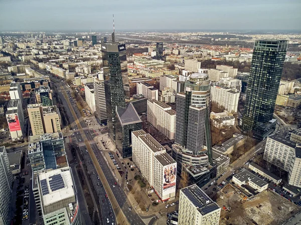 Widok Piękny Panoramiczny Drone Antenowe Panorama Pejzaż Współczesnego Miasta Warszawy — Zdjęcie stockowe