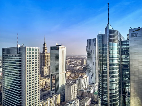 Gyönyörű Panorámás Légi Drone Nézet Panoráma Városkép Varsói Modern Város — Stock Fotó