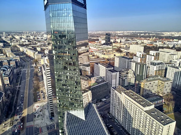 Hermosa Vista Panorámica Del Dron Aéreo Panorama Ciudad Moderna Varsovia — Foto de Stock
