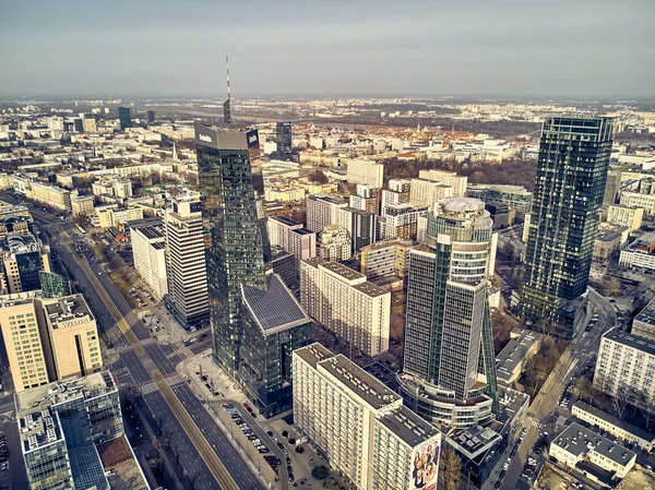 Hermosa Vista Panorámica Del Dron Aéreo Panorama Ciudad Moderna Varsovia — Foto de Stock