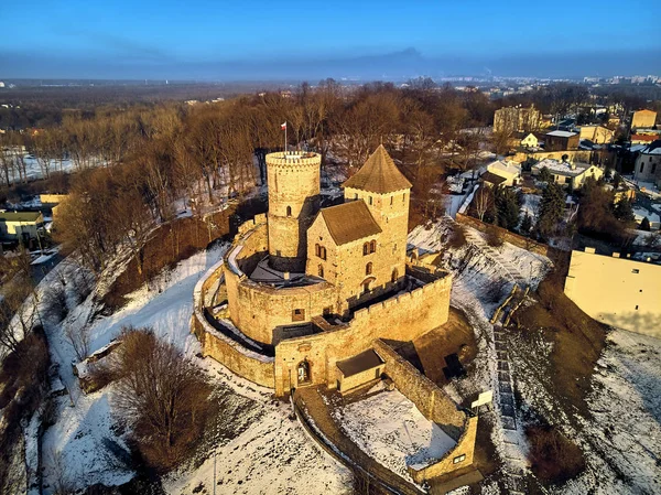 Bela Vista Panorâmica Drone Aéreo Para Castelo Bedzin Sul Polônia — Fotografia de Stock