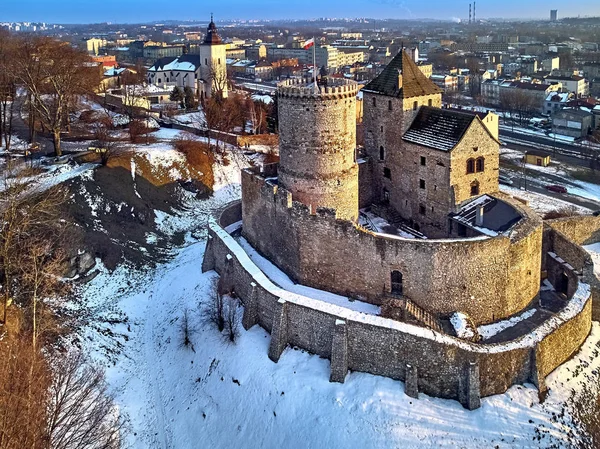 Bela Vista Panorâmica Drone Aéreo Para Castelo Bedzin Sul Polônia — Fotografia de Stock