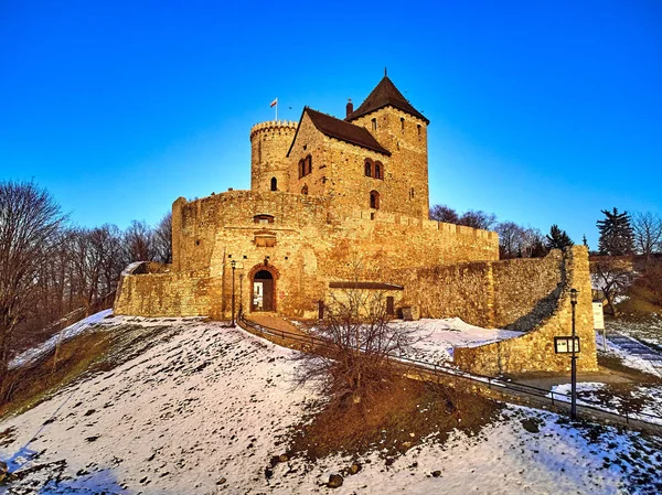 Bela Vista Panorâmica Drone Aéreo Para Castelo Bedzin Sul Polônia — Fotografia de Stock