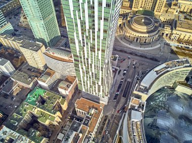 Varşova, Polonya - 23 Şubat 2019: Güzel panoramik hava dron görünümüne Merkezi Varşova şehir ve 